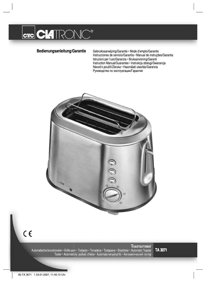 Page 1 of the manual User Manual Clatronic TA 3071