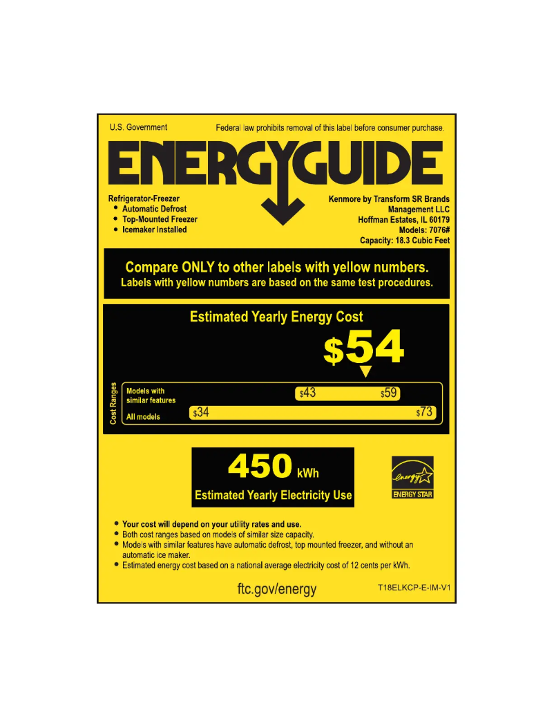 Page 1 of the manual Energy Label Kenmore 70769