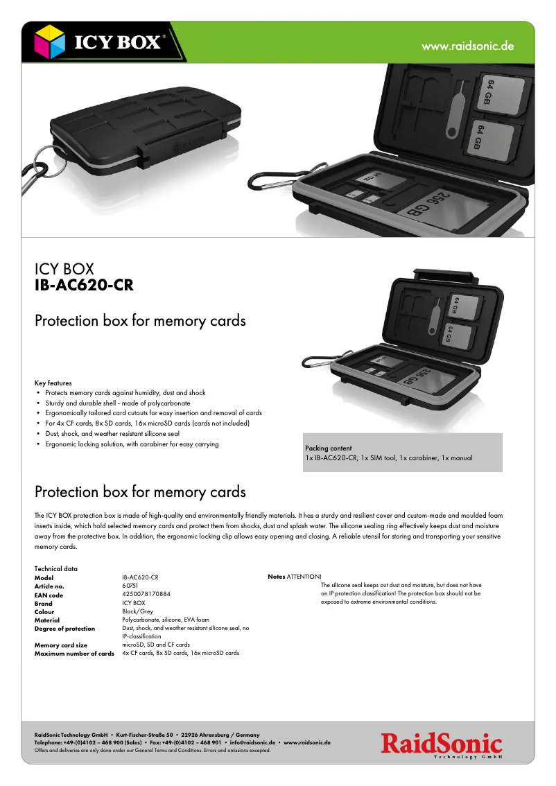 Page 1 of the manual Technical Sheet Icy Box IB-AC620-CR