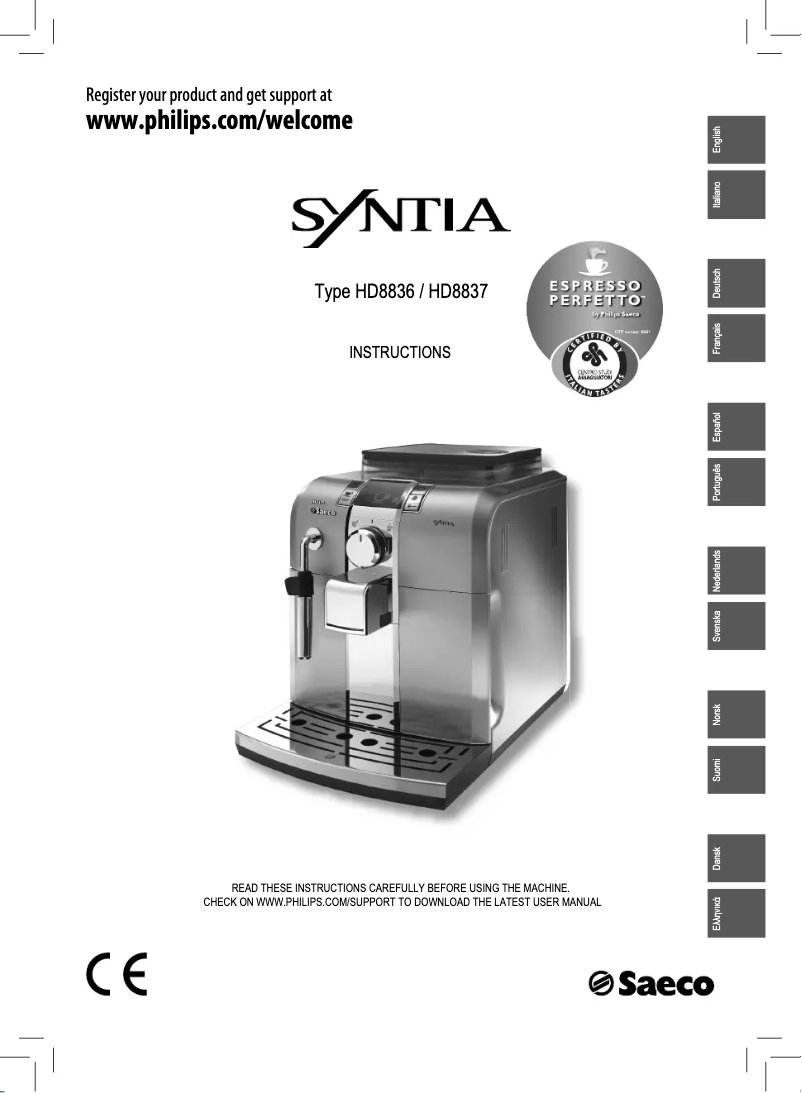 First page image of the manual for Saeco Syntia HD8836