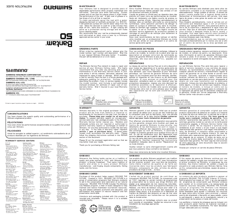 Page 1 of the manual User Manual Shimano Bantam 50