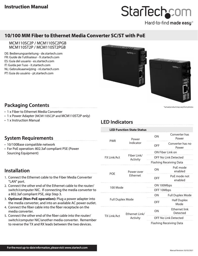 First page image of the manual for MCM110SC2P