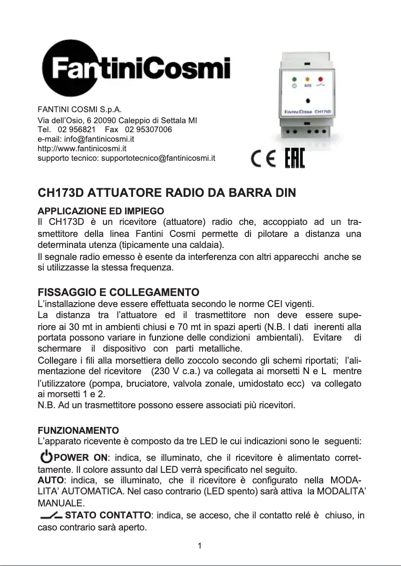 Page 1 of the manual User Manual Fantini Cosmi CH173D