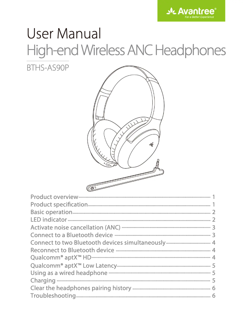 Page 1 of the manual User Manual Avantree BTHS-AS90P
