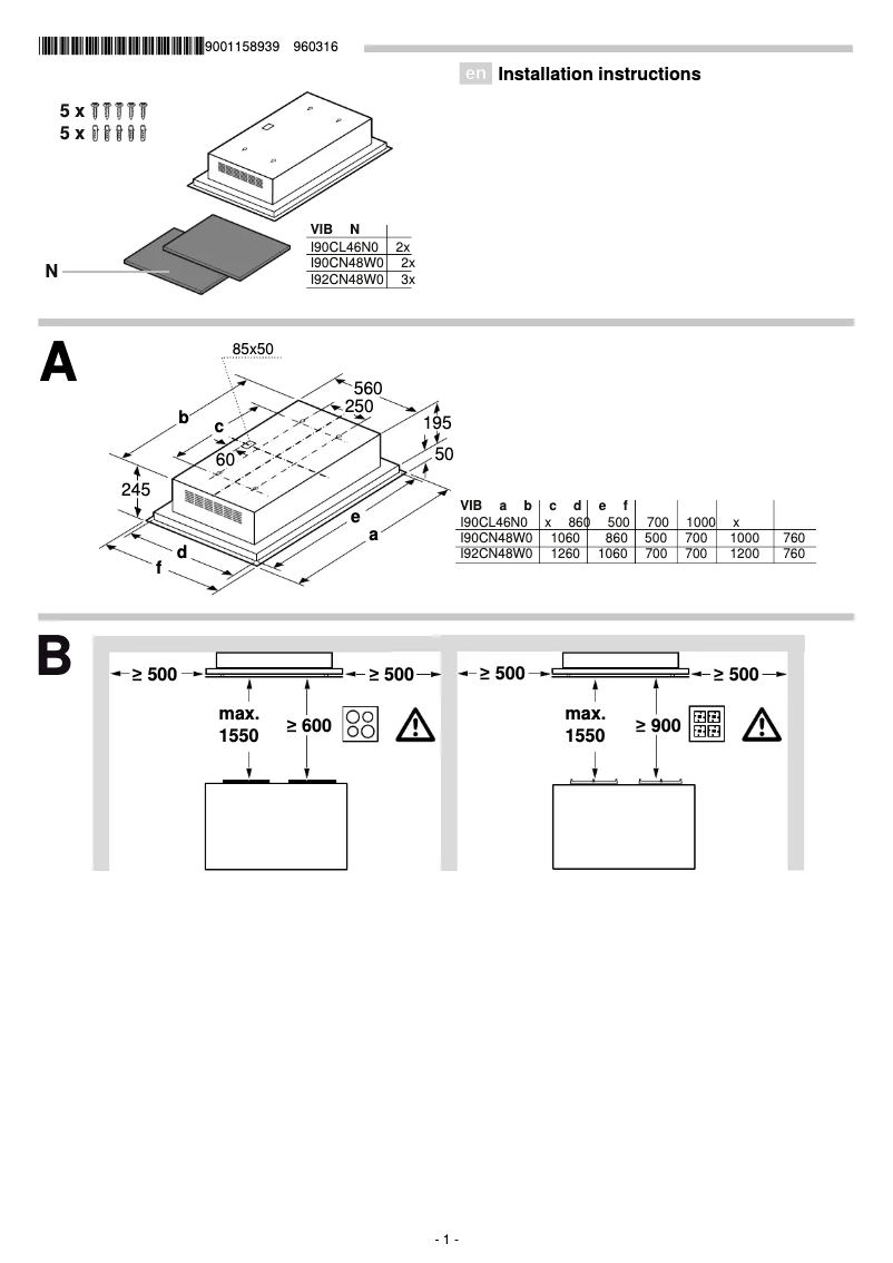 Page 1 of the manual Installation Guide Neff I92CN48W0