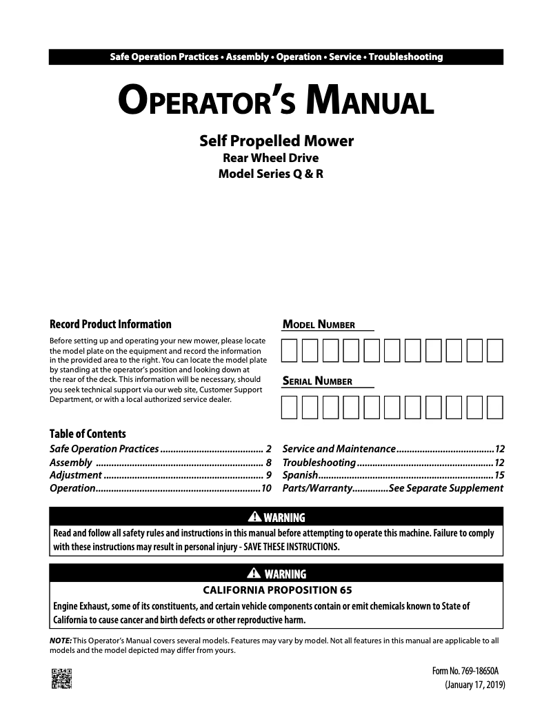 First page image of the manual for TBWC23B
