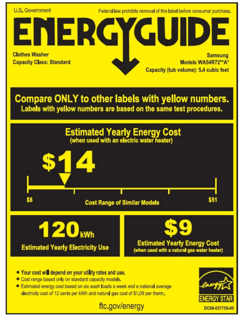 Page 1 of the manual Energy Label Samsung WA54R7600AW