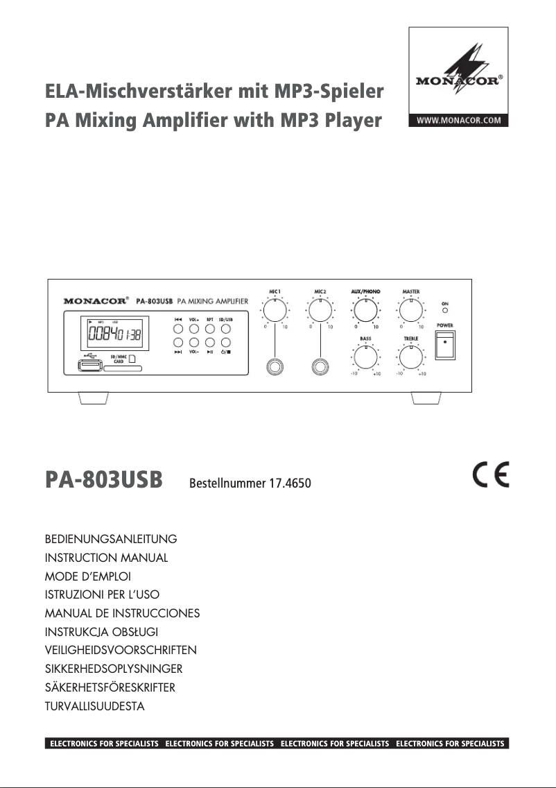 Page 1 of the manual User Manual Monacor PA-803USB