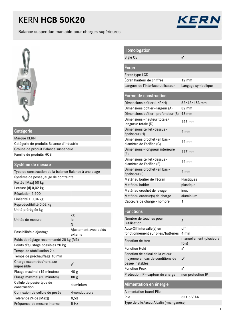 First page image of the manual for HCB 50K20