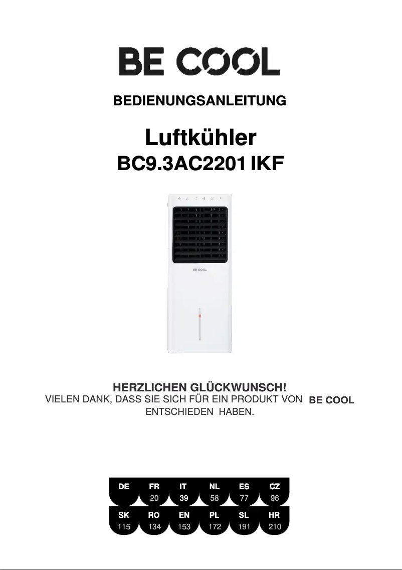 Image de la première page du manuel de l'appareil BC93AC2201IKF