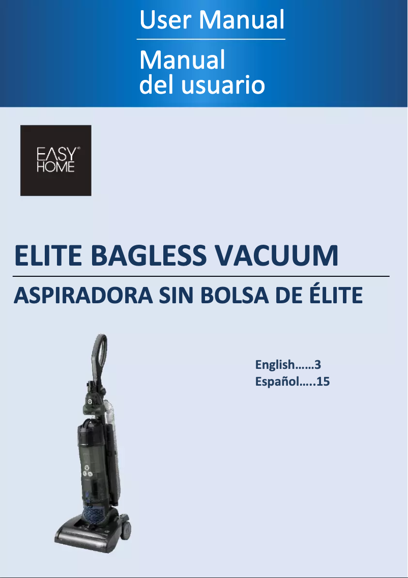 First page image of the manual for Elite Bagless Vacuum DEU003