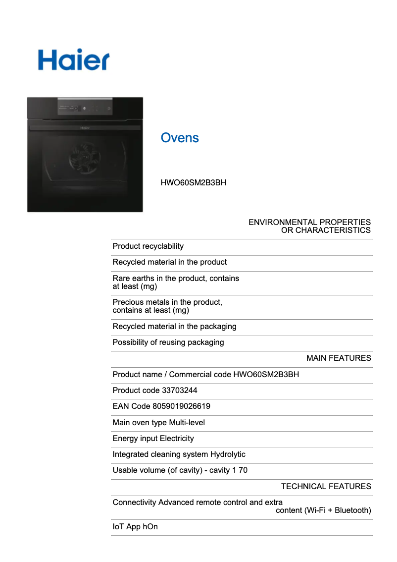 Page 1 of the manual Energy Label Haier I-Message Series 2 HWO60SM2B3BH