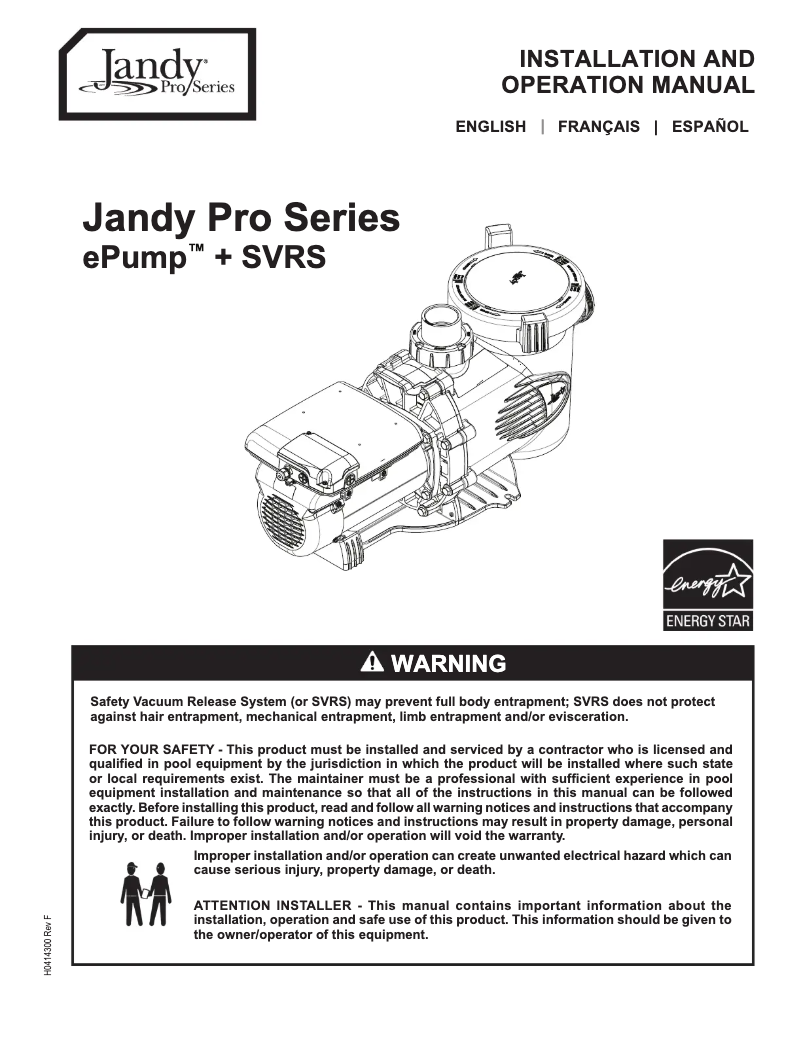 Page 1 of the manual User Manual JANDY ePump + SVRS