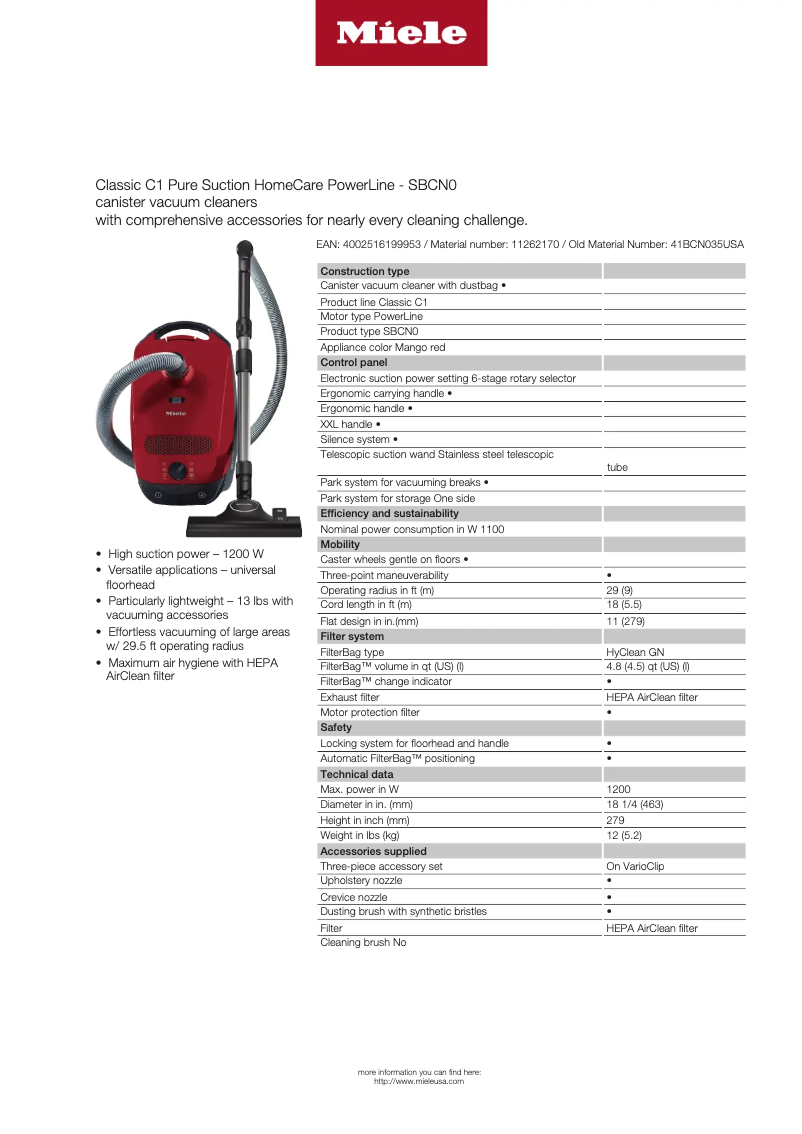 First page image of the manual for Classic C1 Pure Suction HomeCare