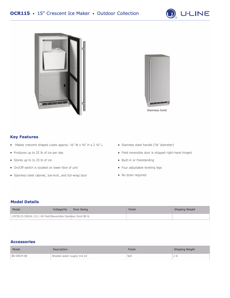 Page 1 of the manual Technical Sheet U-Line UOCR115