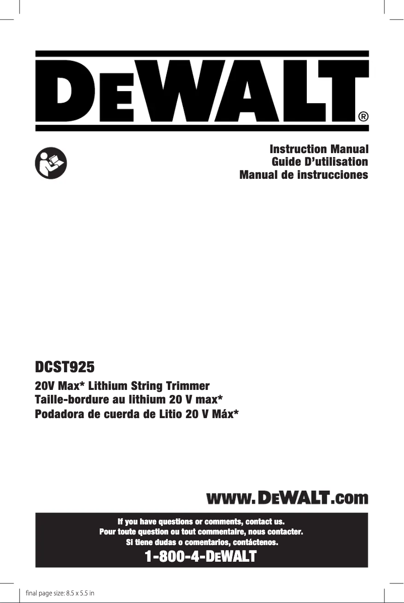 First page image of the manual for DCST925