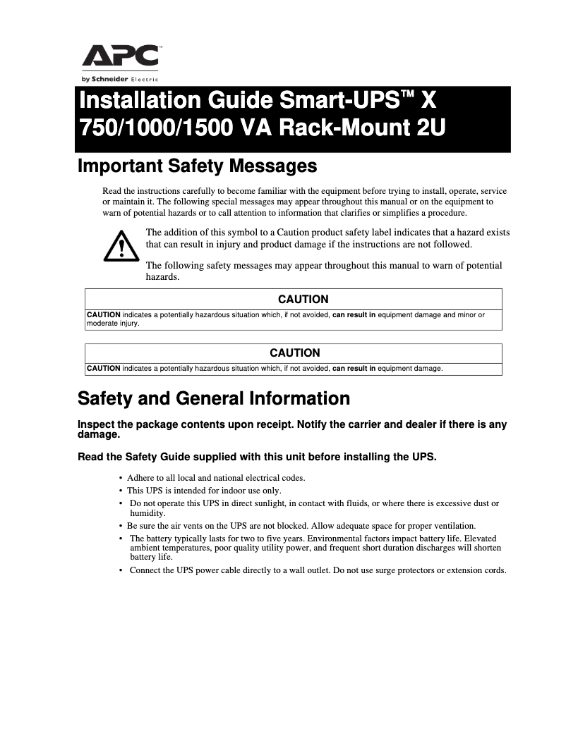 First page image of the manual for Smart-UPS X SMX750US