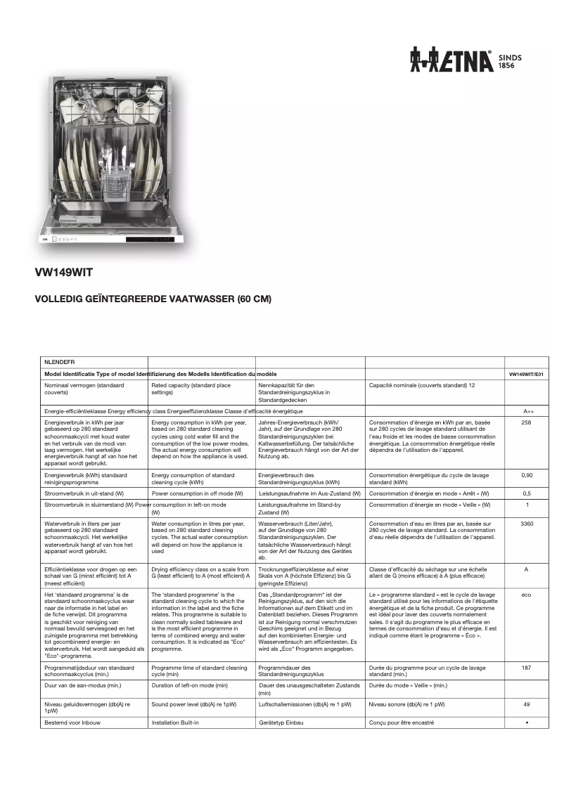 First page image of the manual for VW149WIT