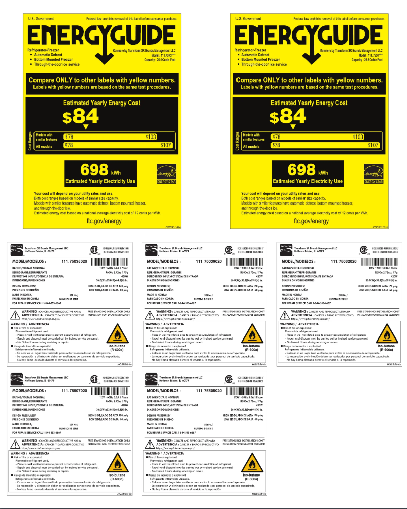 Page 1 of the manual Energy Label Kenmore 75032
