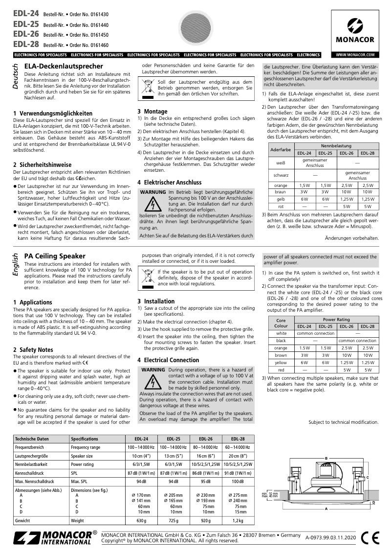 Page 1 of the manual User Manual Monacor EDL-28