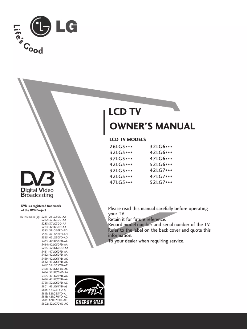 First page image of the manual for 32LG60FD