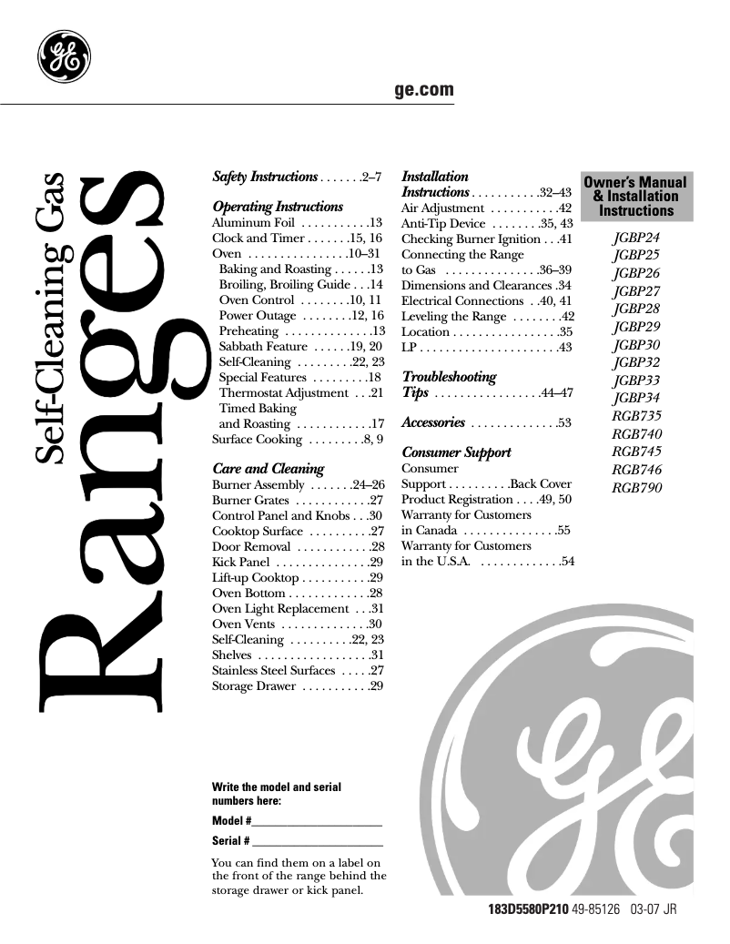 Page 1 of the manual Installation Guide GE JGBP24BEHWH