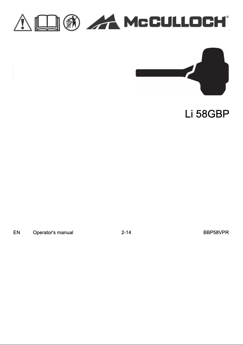 First page image of the manual for Li 58GBP
