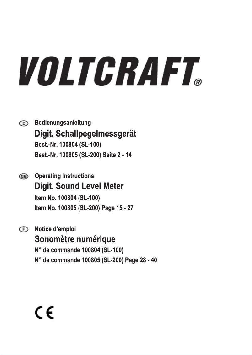 Page 1 of the manual User Manual Voltcraft SL-100