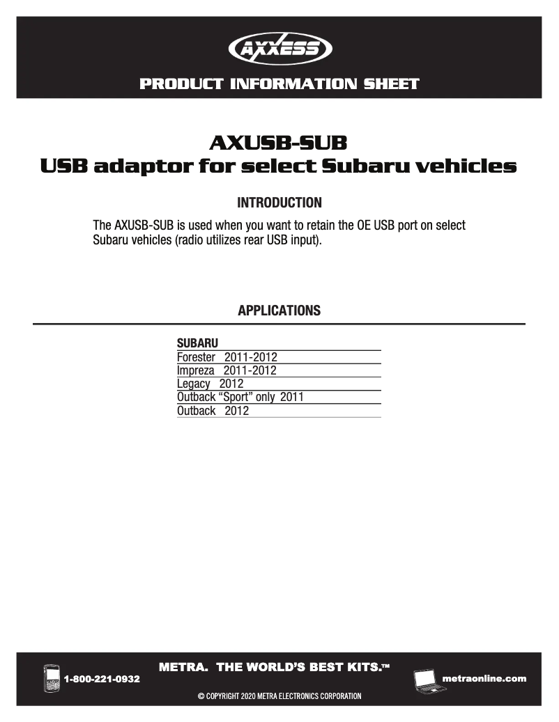 Page 1 of the manual User Manual AXESS AXUSB-SUB