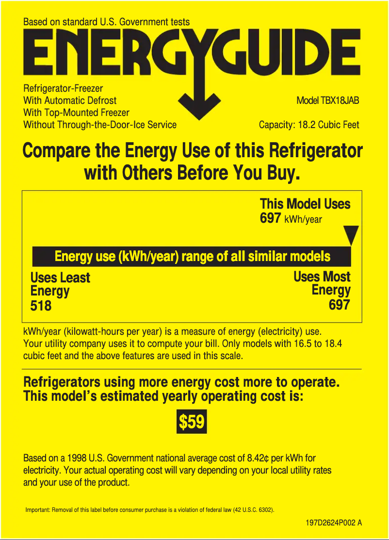 Page 1 of the manual Energy Label GE TBX18JABBB