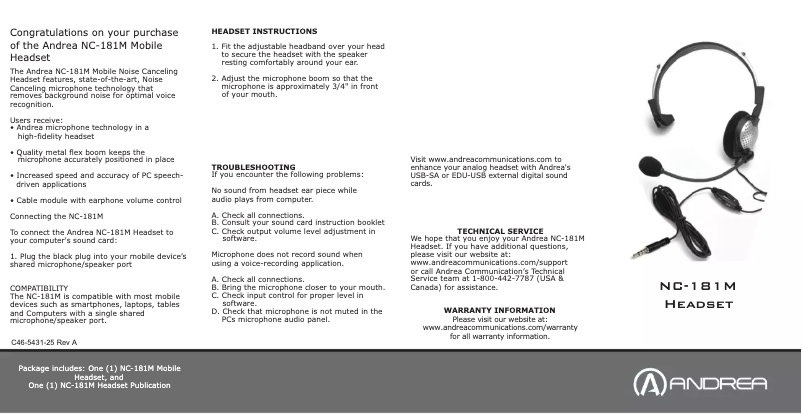 First page image of the manual for NC-181M