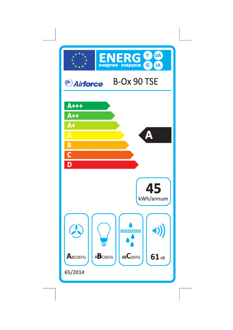 Page 1 of the manual Energy Label Airforce B-Ox 90 TSE