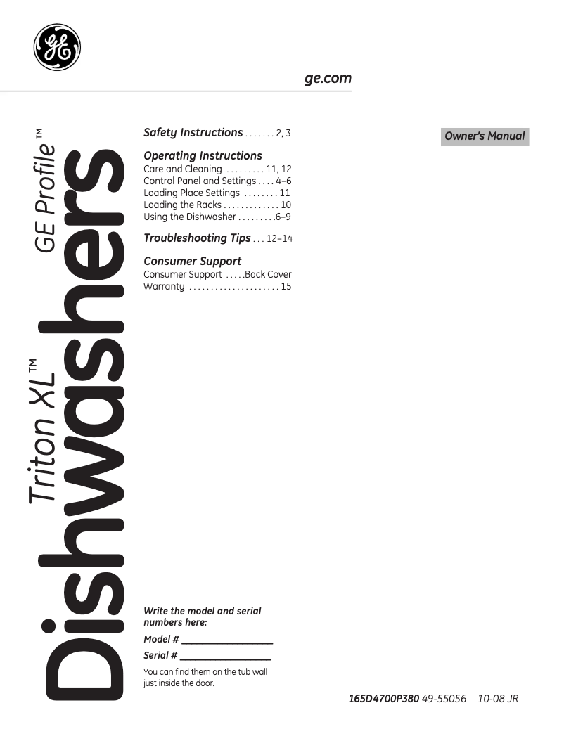 Page 1 of the manual Use and Maintenance Manual GE Profile PDW7980NSS