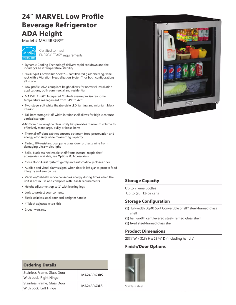 Page 1 of the manual Technical Sheet Marvel MA24BRG3LS