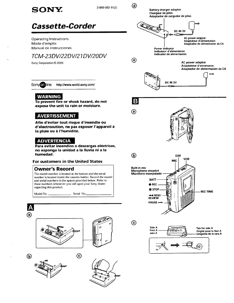 Page 1 of the manual User Manual Sony TCM-21DV
