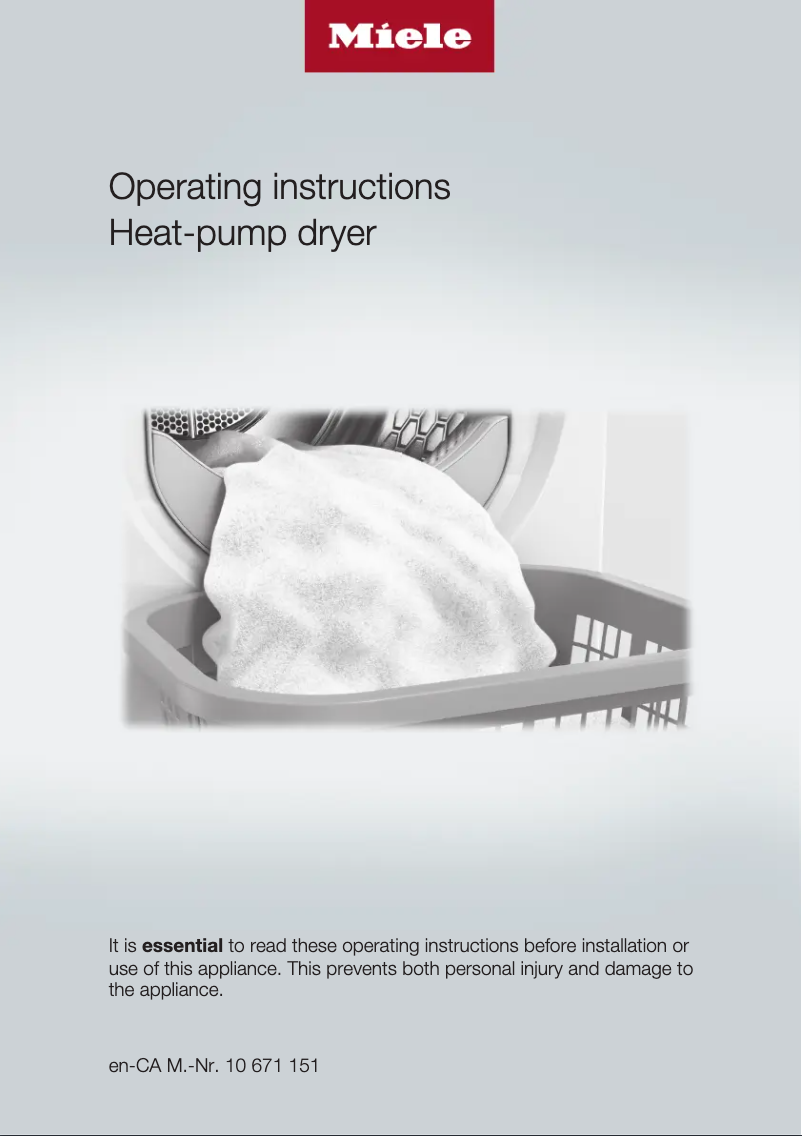 Page 1 of the manual User Manual Miele TWF 160 WP