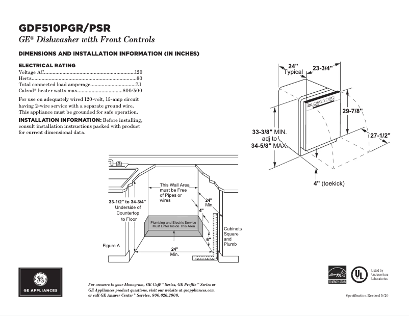 Page 1 of the manual Technical Sheet GE GDF510PGRWW
