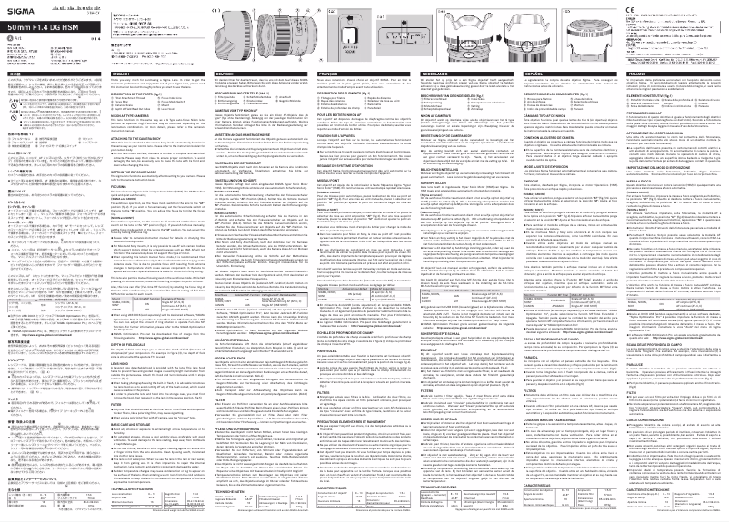 Page 1 of the manual User Manual Sigma 50mm F1.4 DG HSM