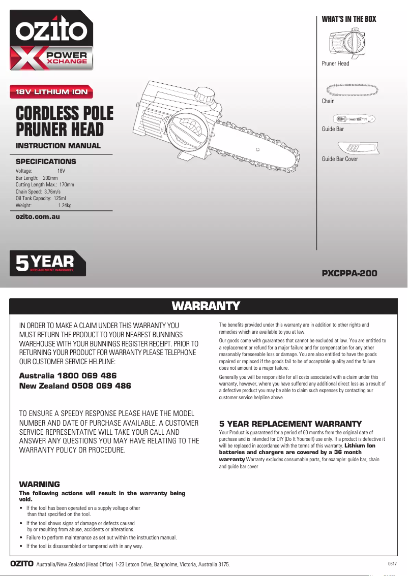 Page 1 of the manual User Manual Ozito PXCPPA-200
