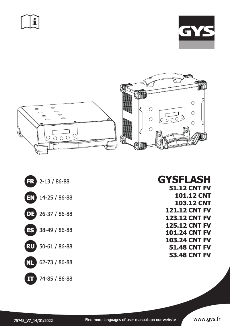 Page 1 of the manual User Manual GYS Gysflash 103.12 CNT