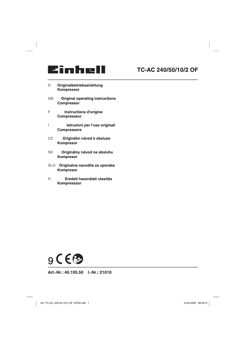 Page 1 of the manual User Manual Einhell TC-AC 240/50/10/2 OF