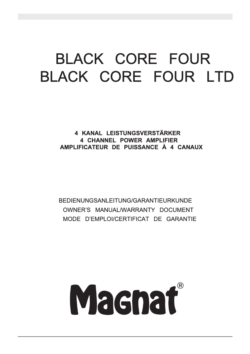 First page image of the manual for Black Core Four