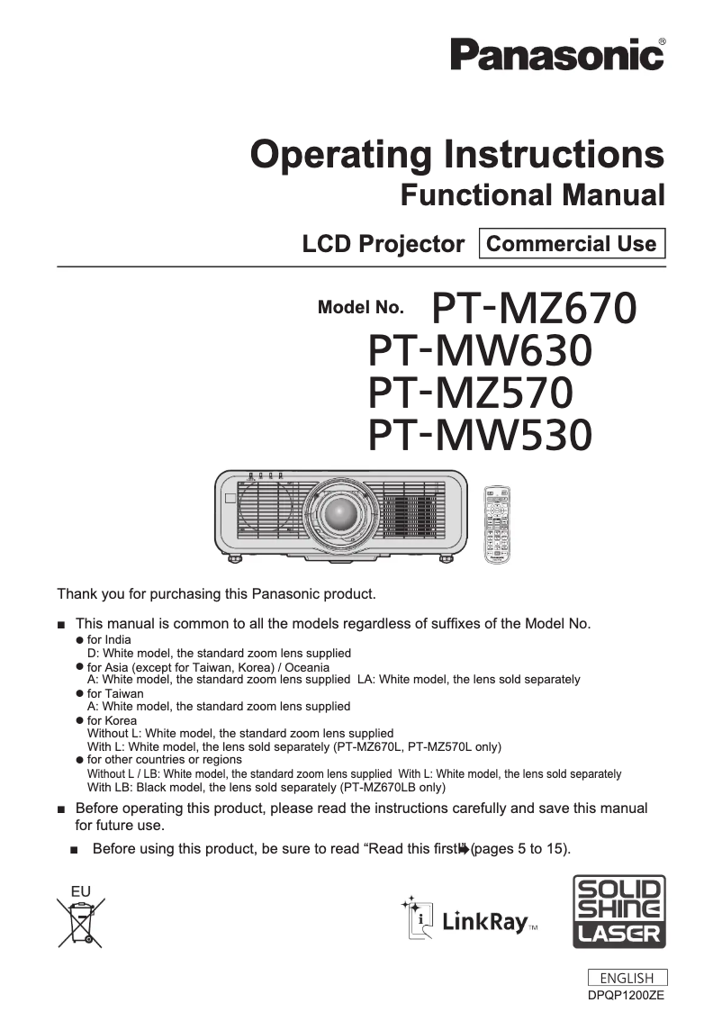 First page image of the manual for PT-MW530L