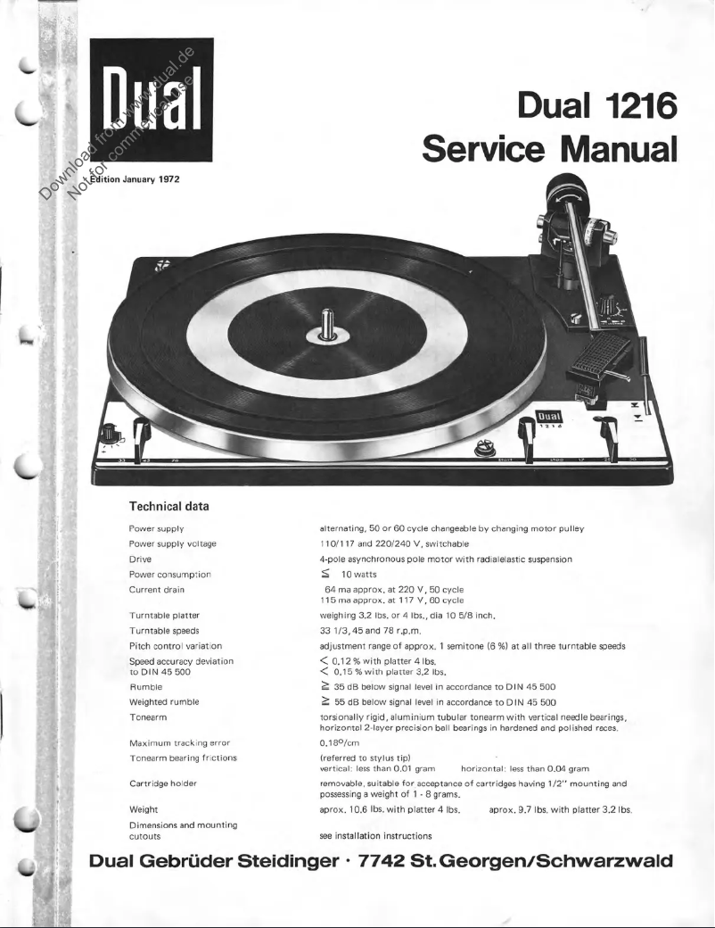 First page image of the manual for 1216