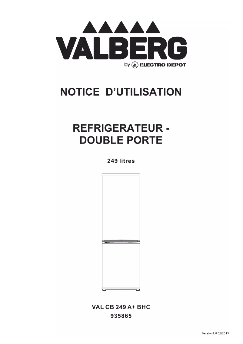 Page 1 of the manual User Manual Valberg VAL CB 249 A+ BHC
