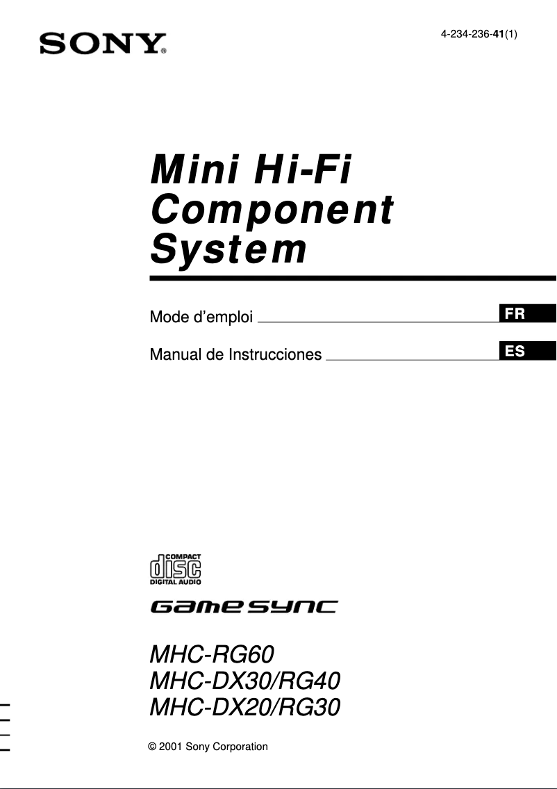 Page 1 of the manual User Manual Sony MHC-RG40