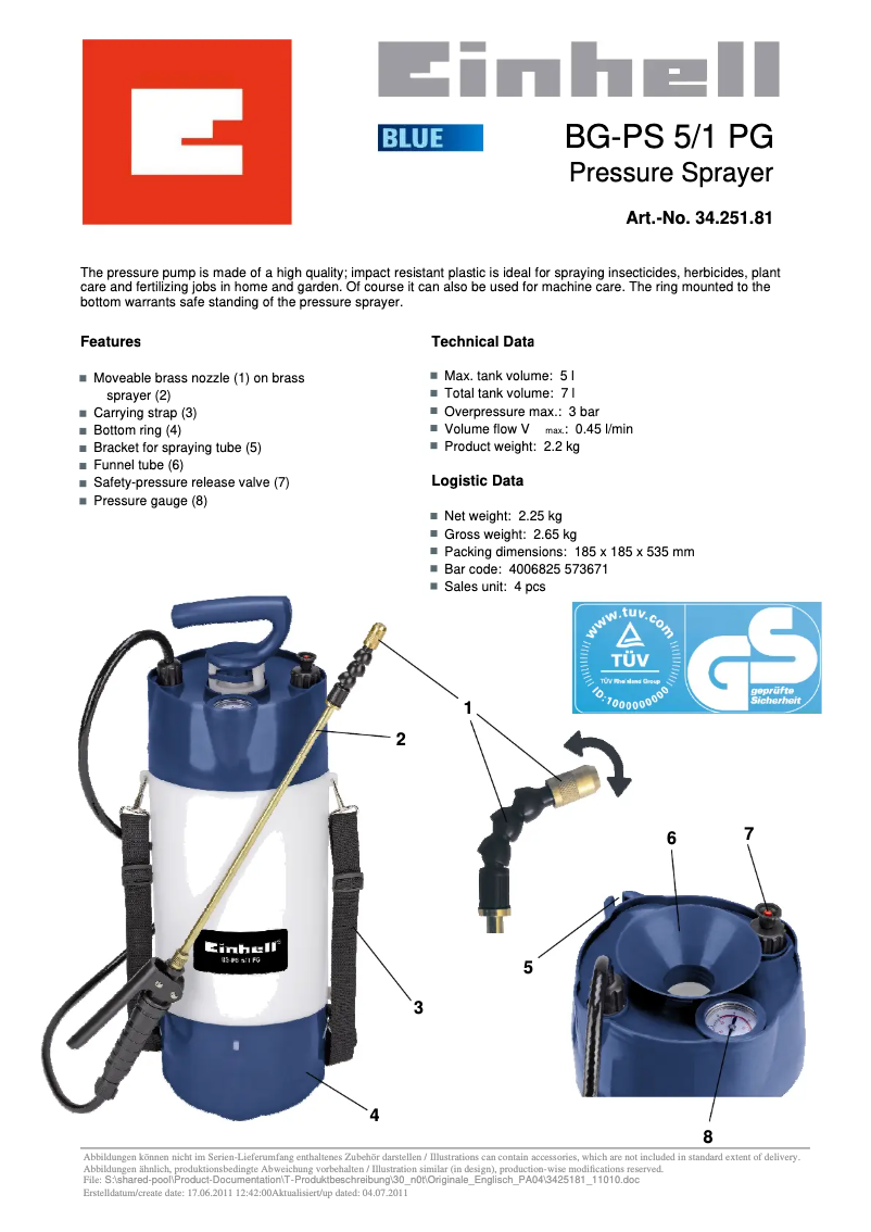 Page 1 of the manual User Manual Einhell BG-PS 5/1 PG