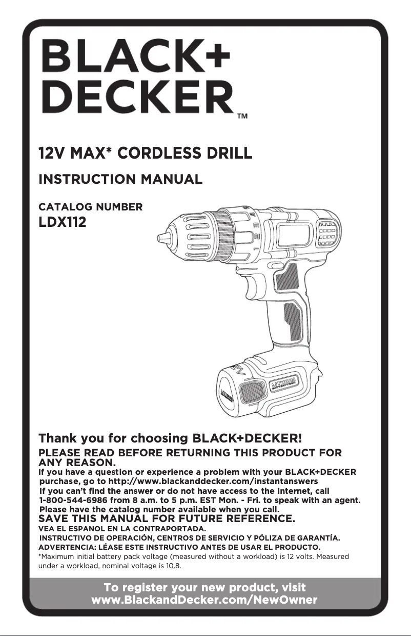 Page 1 of the manual User Manual Black & Decker LDX112PK