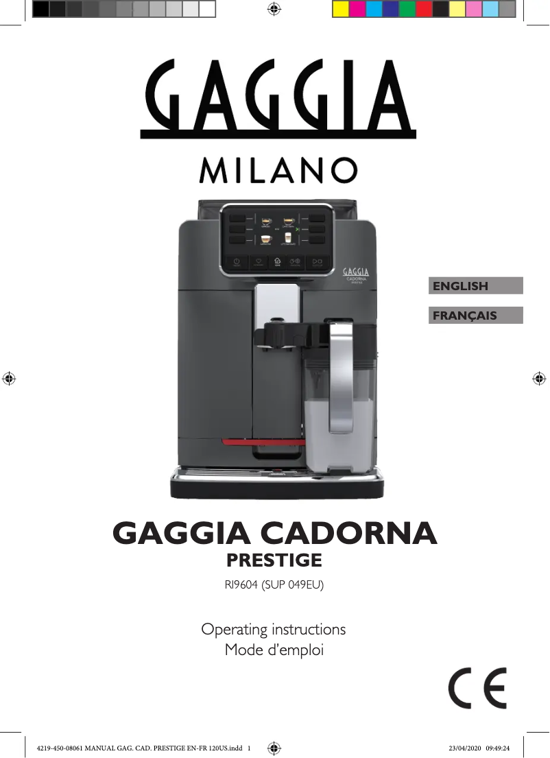 Page 1 of the manual User Manual Gaggia Cadorna Prestige RI9604