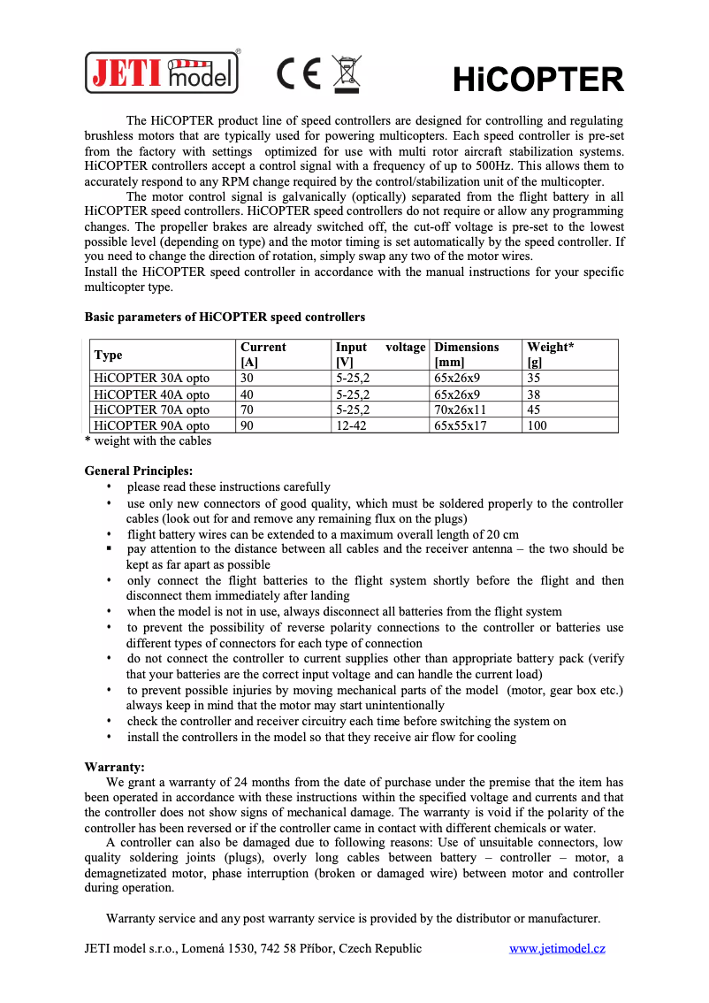 Page 1 of the manual User Manual JETI Hicopter 90A opto